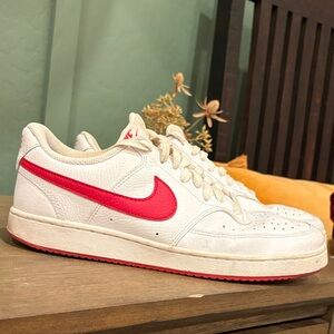 Nike White Sneakers with Red Swoosh